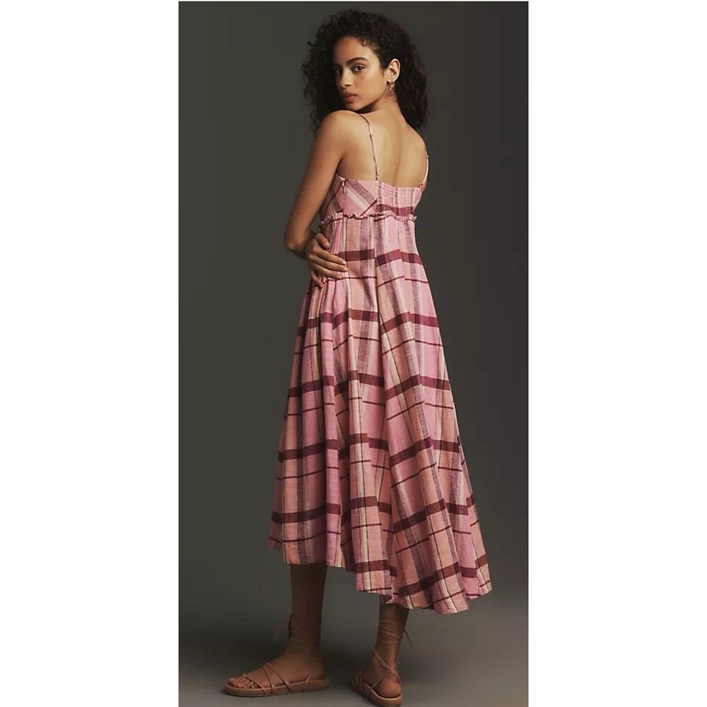 Anthropologie Maeve Midi Dress Pink Stripe Linen Preppy Vacay Resort Size XS NWT